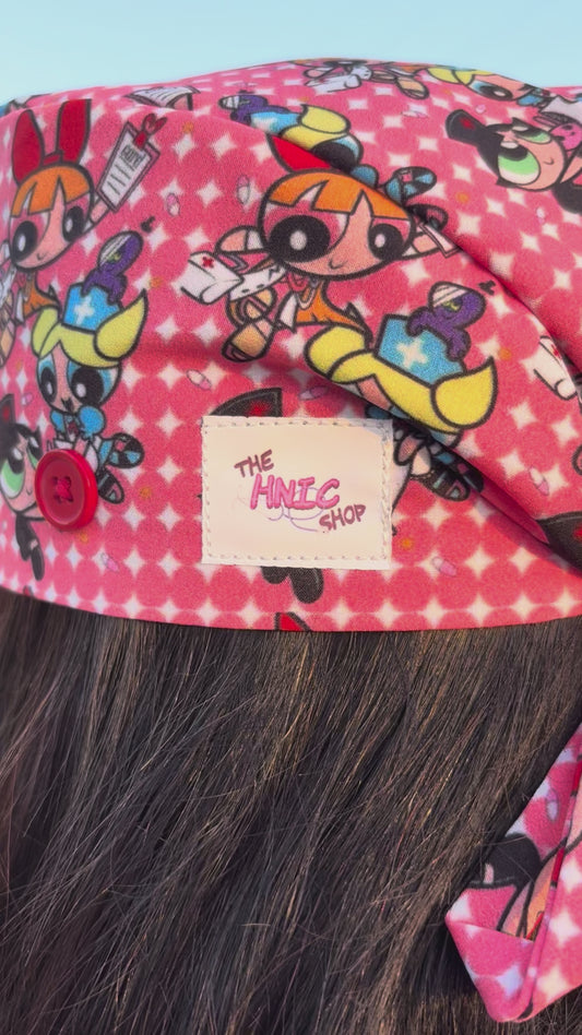 Pink Powerpuff Nursing Scrub Cap